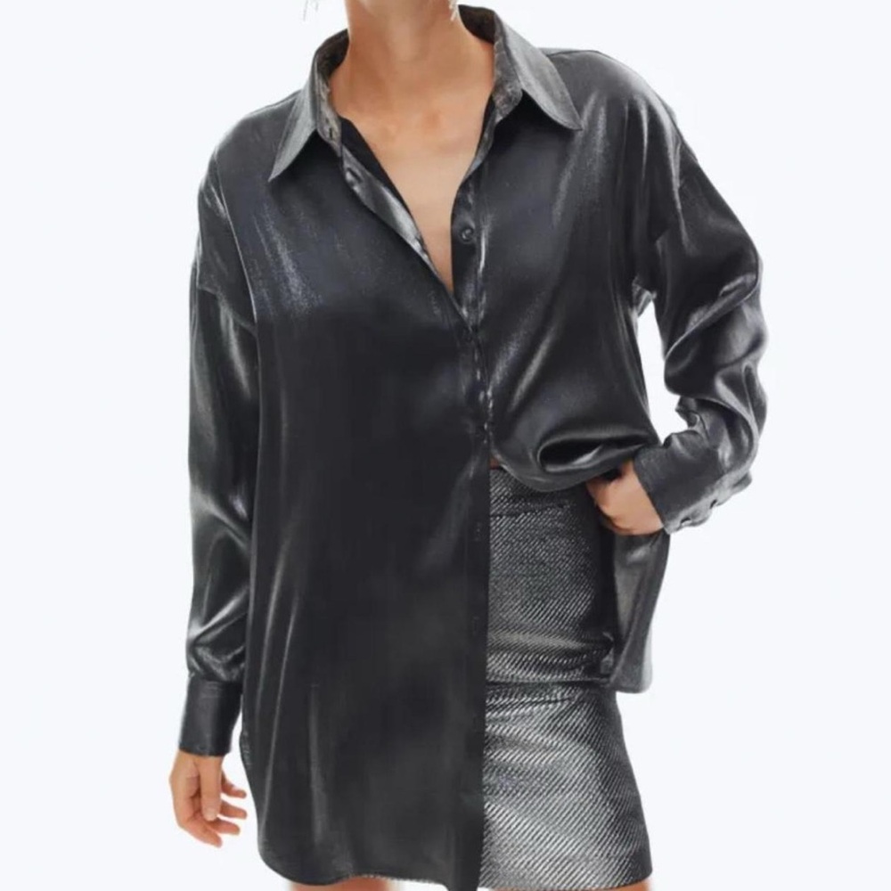 H&M Metallic Plus Gray Button-Up Shirt